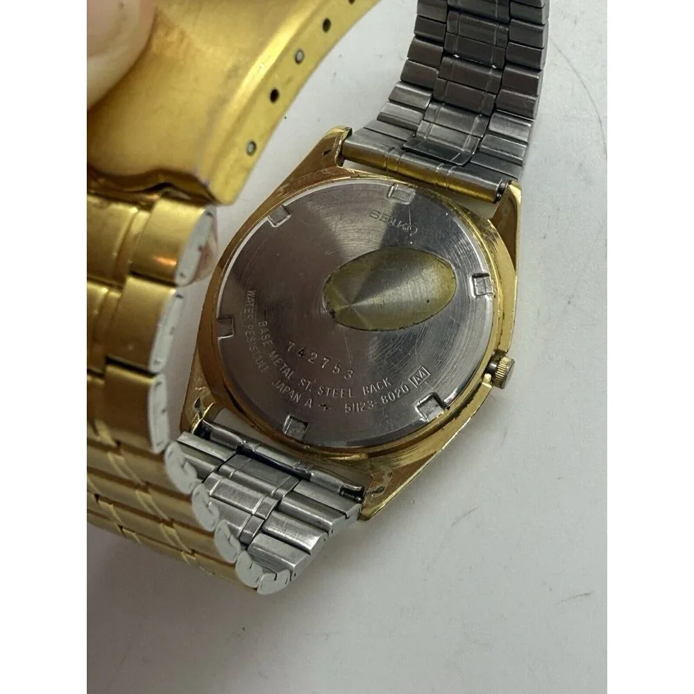 Seiko SQ Presidential Watch Men's Gold Tone Face Bracelet Day Date 5H23-8020 - Picture 4 of 9